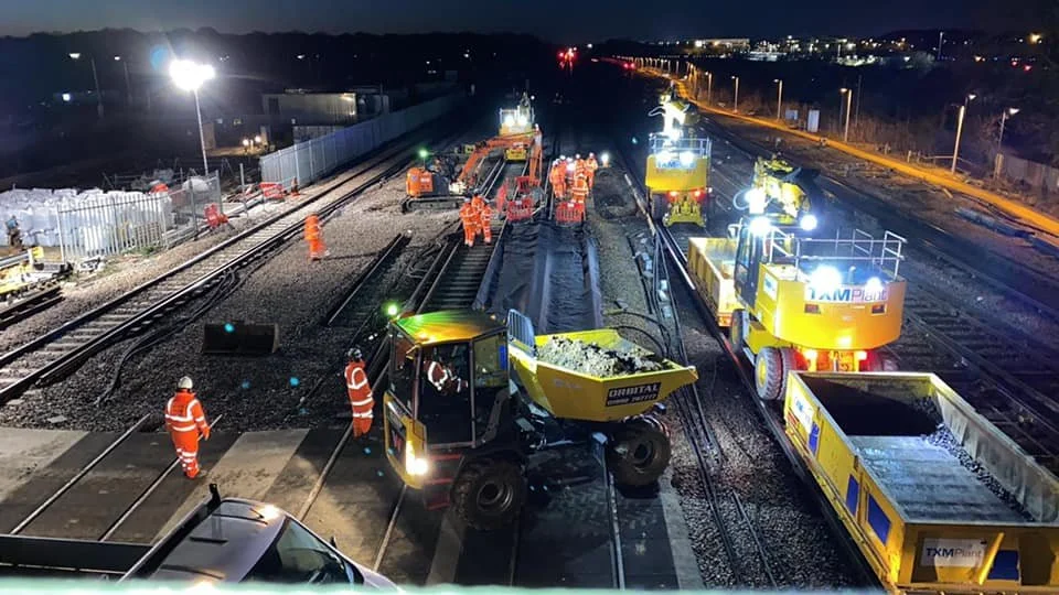 OSL teams working on the railway at night
