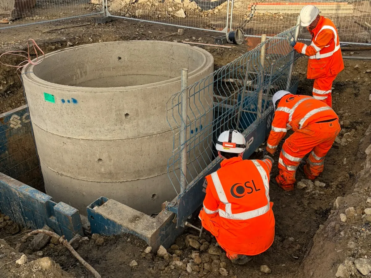 OSL engineers installing the groundworks for a foul water pumping station at Tilbury