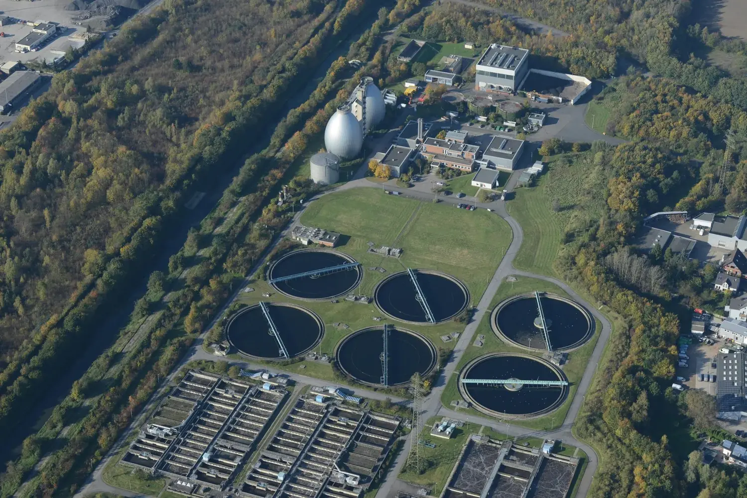 Aerial view of a wastewater treatment works